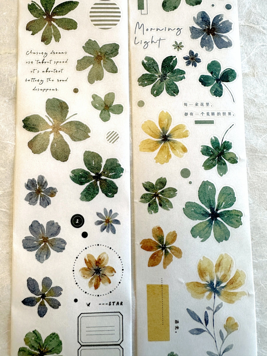 Xiaobaijia - Yellow Green Little Flower kiss-cut washi tape (6.5 cm x 200 cm) SAMPLES