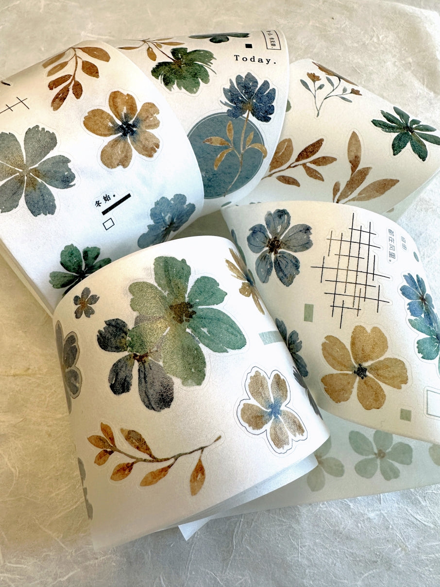 Xiaobaijia - Yellow Green Little Flower kiss-cut washi tape (6.5 cm x 200 cm) SAMPLES