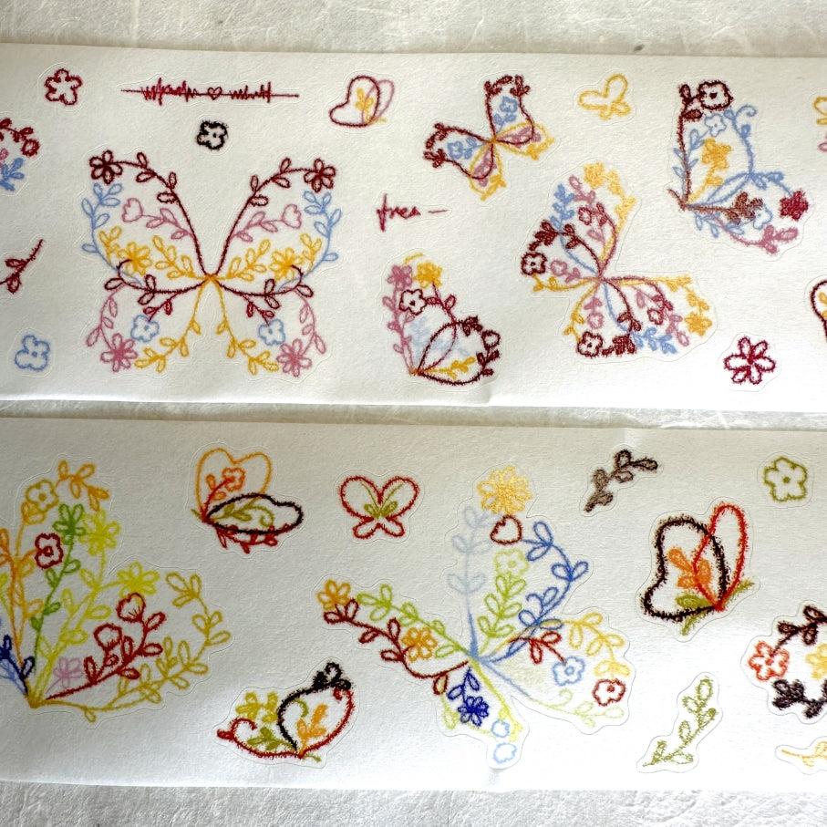 Xiaobaijia - Floral Butterfly kiss-cut washi tape (4.5 cm x 120 cm) SAMPLES