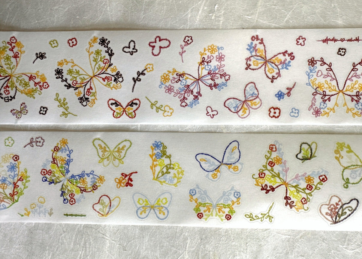 Xiaobaijia - Floral Butterfly kiss-cut washi tape (4.5 cm x 120 cm) SAMPLES