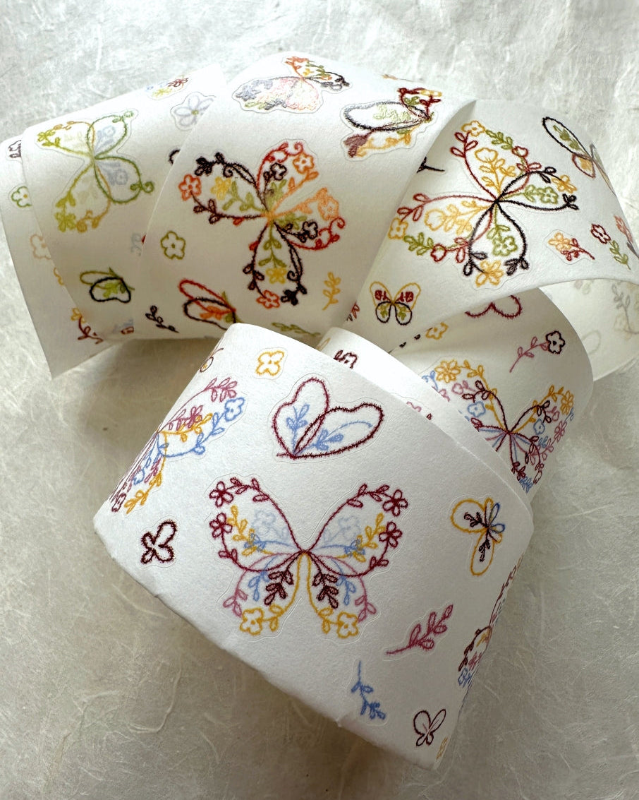 Xiaobaijia - Floral Butterfly kiss-cut washi tape (4.5 cm x 120 cm) SAMPLES