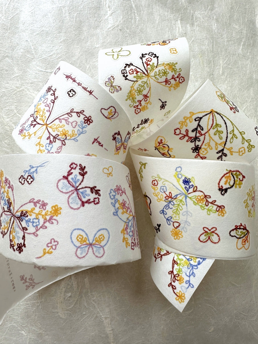 Xiaobaijia - Floral Butterfly kiss-cut washi tape (4.5 cm x 120 cm) SAMPLES