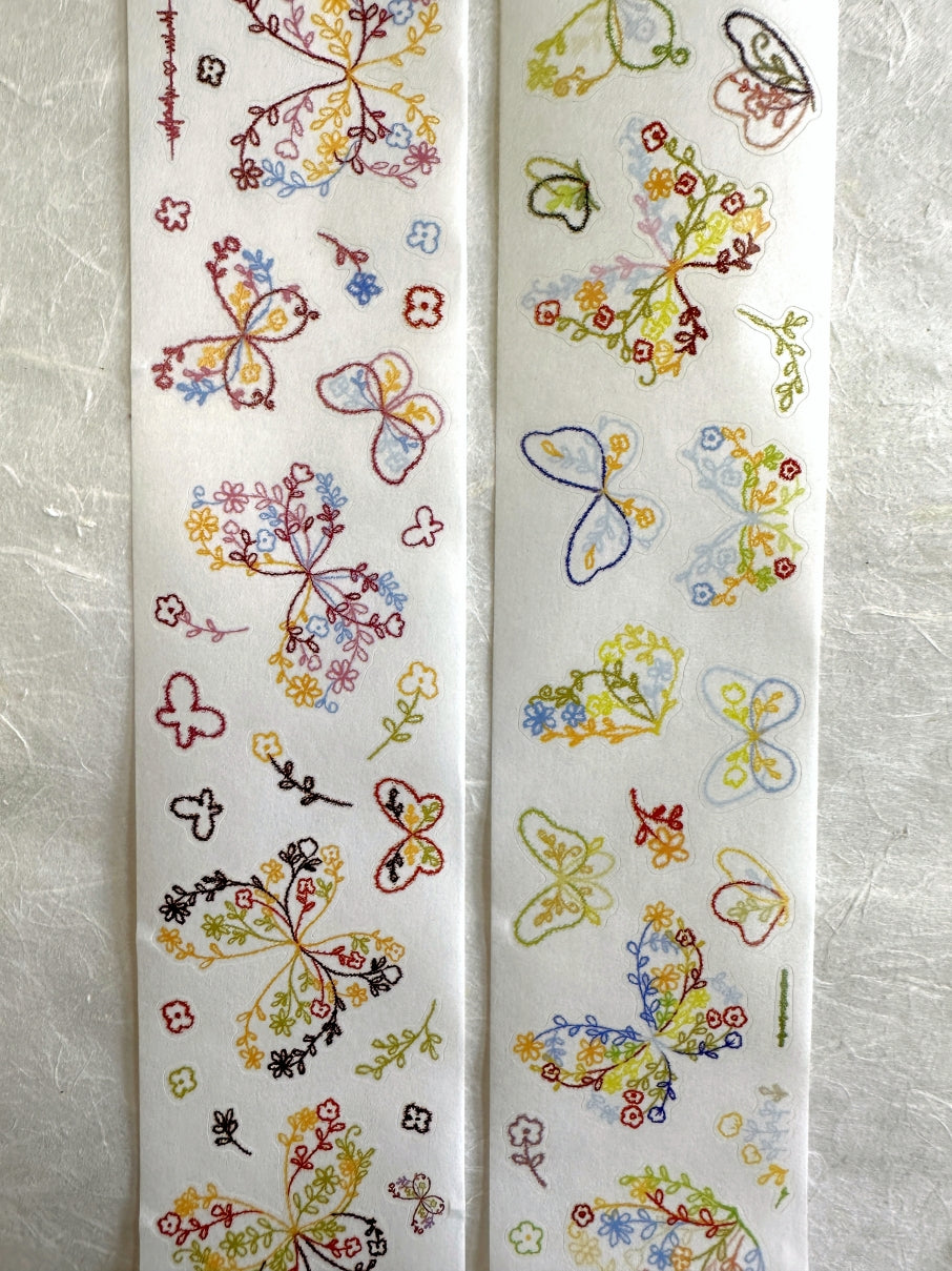 Xiaobaijia - Floral Butterfly kiss-cut washi tape (4.5 cm x 120 cm) SAMPLES
