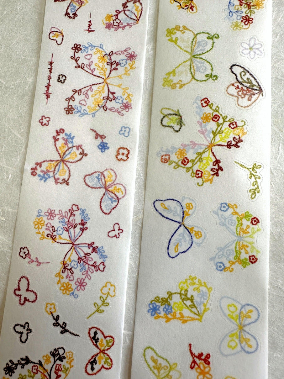 Xiaobaijia - Floral Butterfly kiss-cut washi tape (4.5 cm x 120 cm) SAMPLES