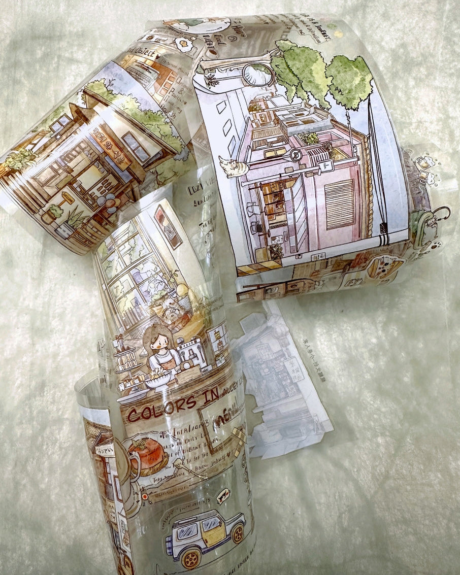 Xingxing Studio - A Home in the Alley kiss-cut PET tape (8 cm x 166 cm) SAMPLES