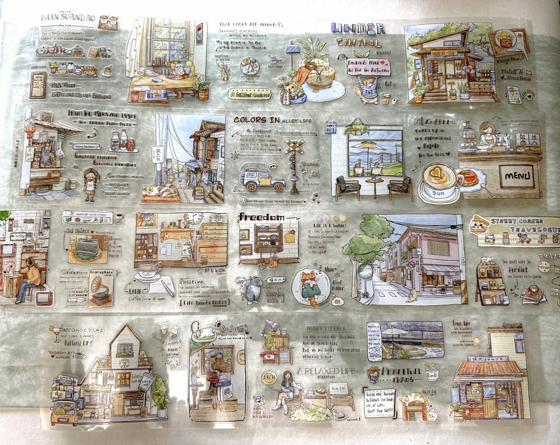 Xingxing Studio - A Home in the Alley kiss-cut PET tape (8 cm x 166 cm) SAMPLES