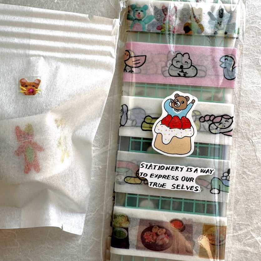 Tadashi Nishiwaki - Animals, Lazy, & Unnatural Pose washi tape SAMPLES
