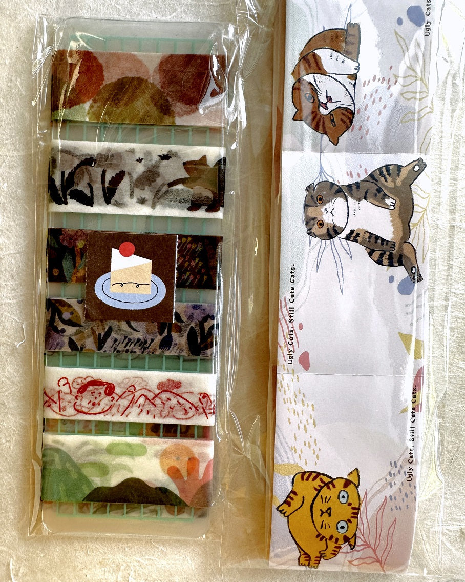 Yarnball - Ugly Cats, Still Cute Cats writable perforated memo tape SAMPLES