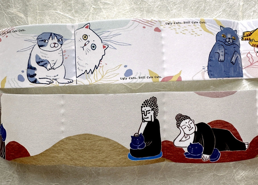 Yarnball - Cat & Buddha writable perforated memo paper tape SAMPLES