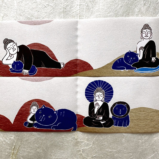 Yarnball - Cat & Buddha writable perforated memo paper tape SAMPLES