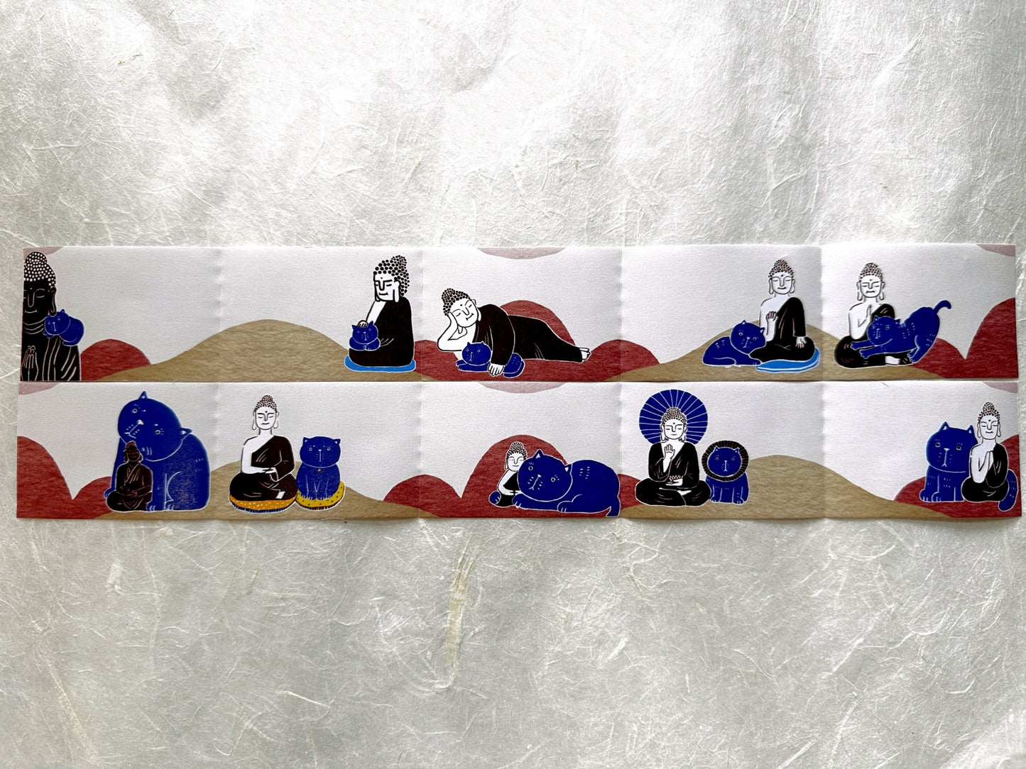 Yarnball - Cat & Buddha writable perforated memo paper tape SAMPLES