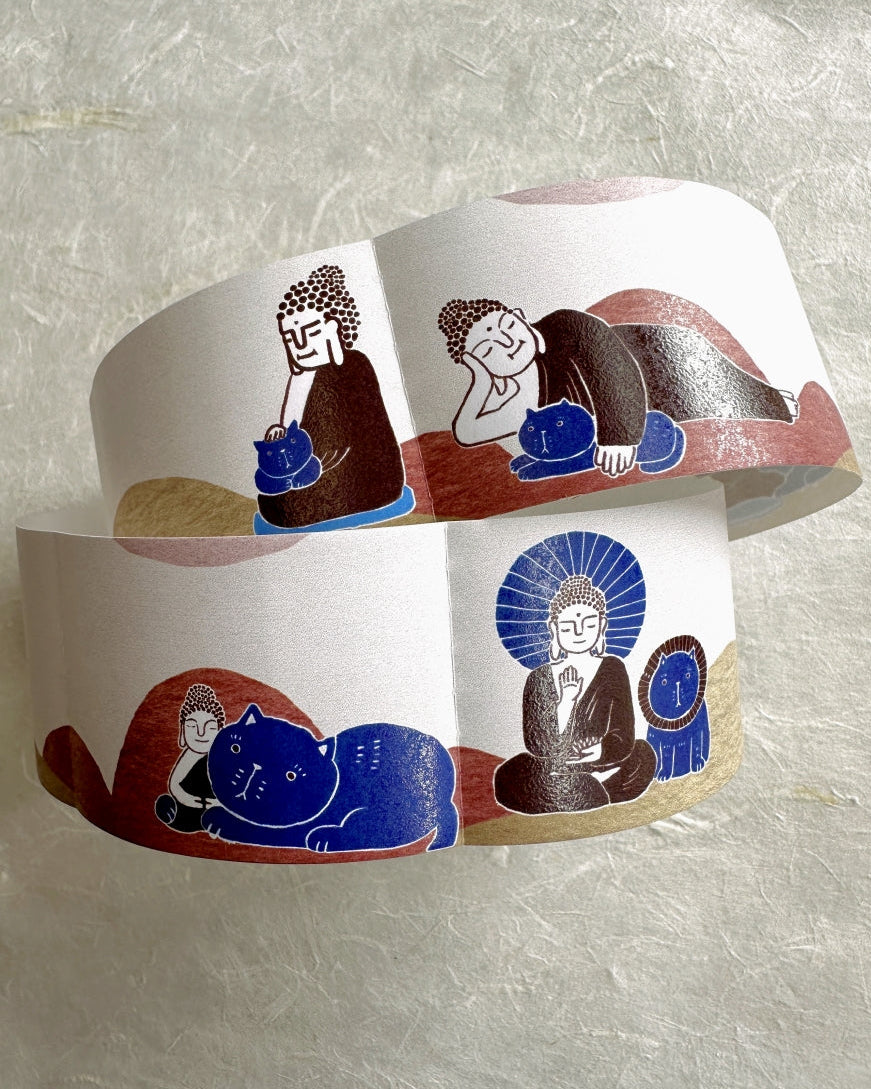 Yarnball - Cat & Buddha writable perforated memo paper tape SAMPLES