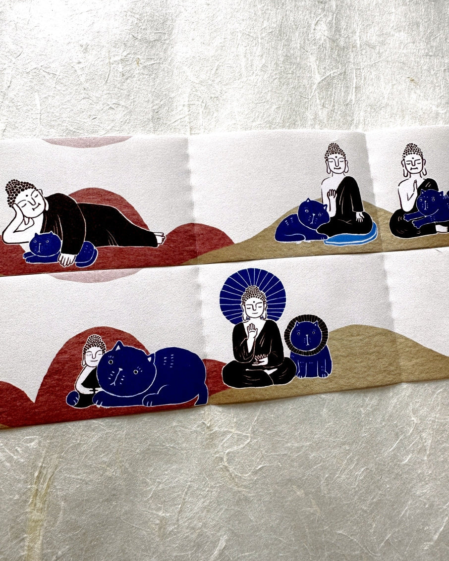 Yarnball - Cat & Buddha writable perforated memo paper tape SAMPLES