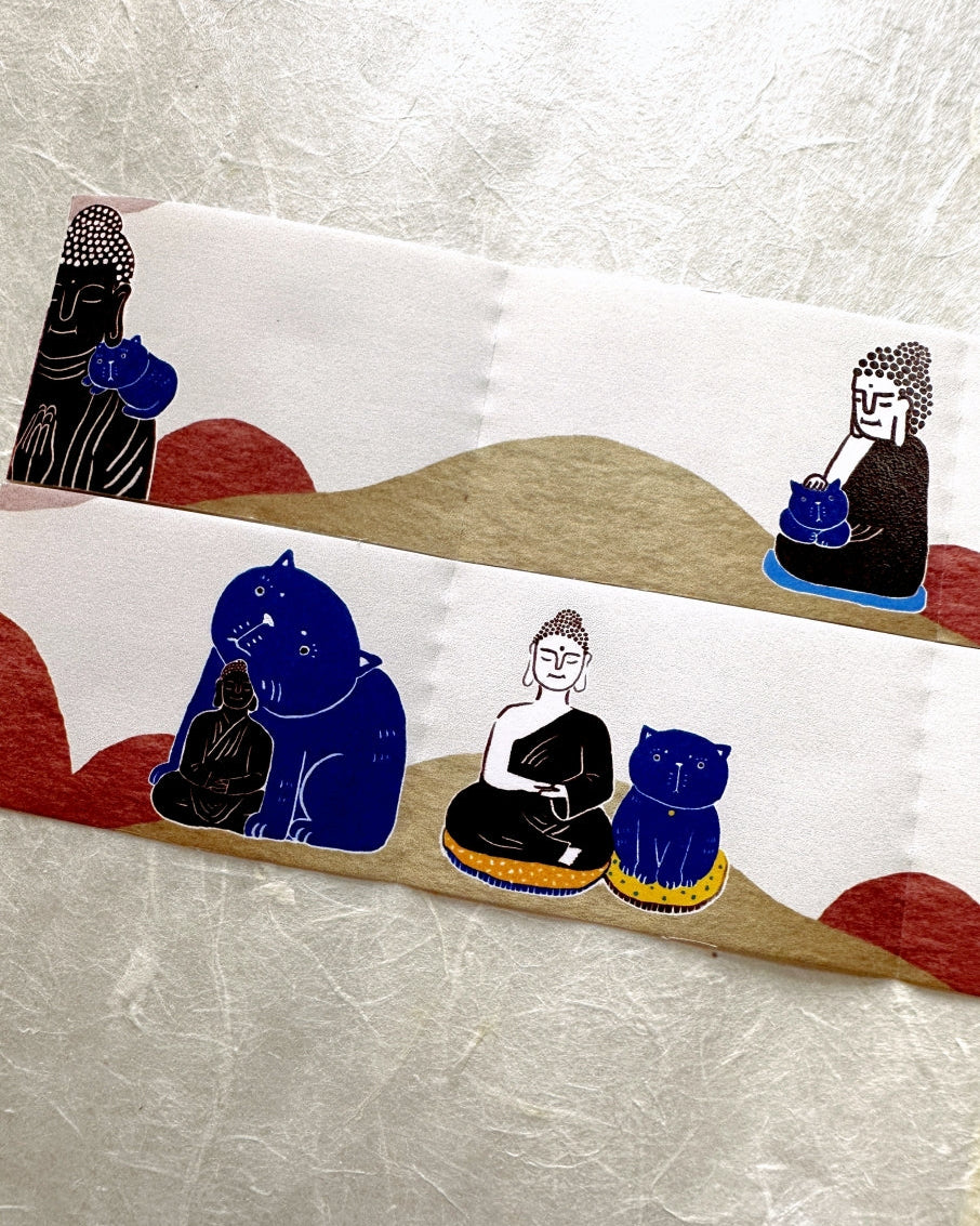 Yarnball - Cat & Buddha writable perforated memo paper tape SAMPLES