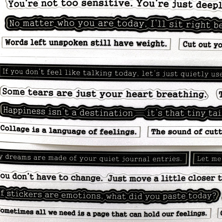 Yusworld - Woven Whispers kiss-cut glitter tape SAMPLES (healing phrases for journaling)