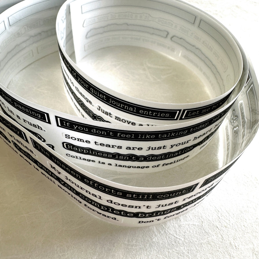Yusworld - Woven Whispers kiss-cut glitter tape SAMPLES (healing phrases for journaling)