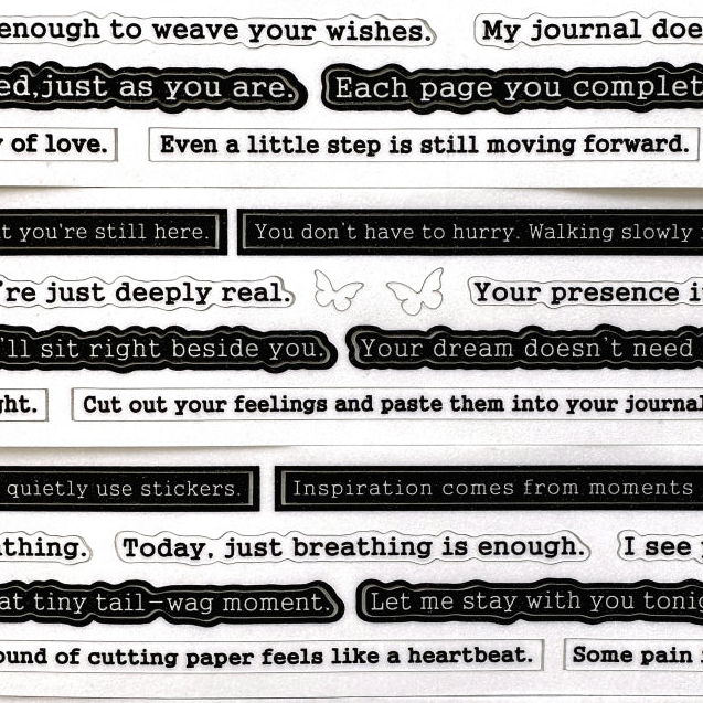 Yusworld - Woven Whispers kiss-cut glitter tape SAMPLES (healing phrases for journaling)
