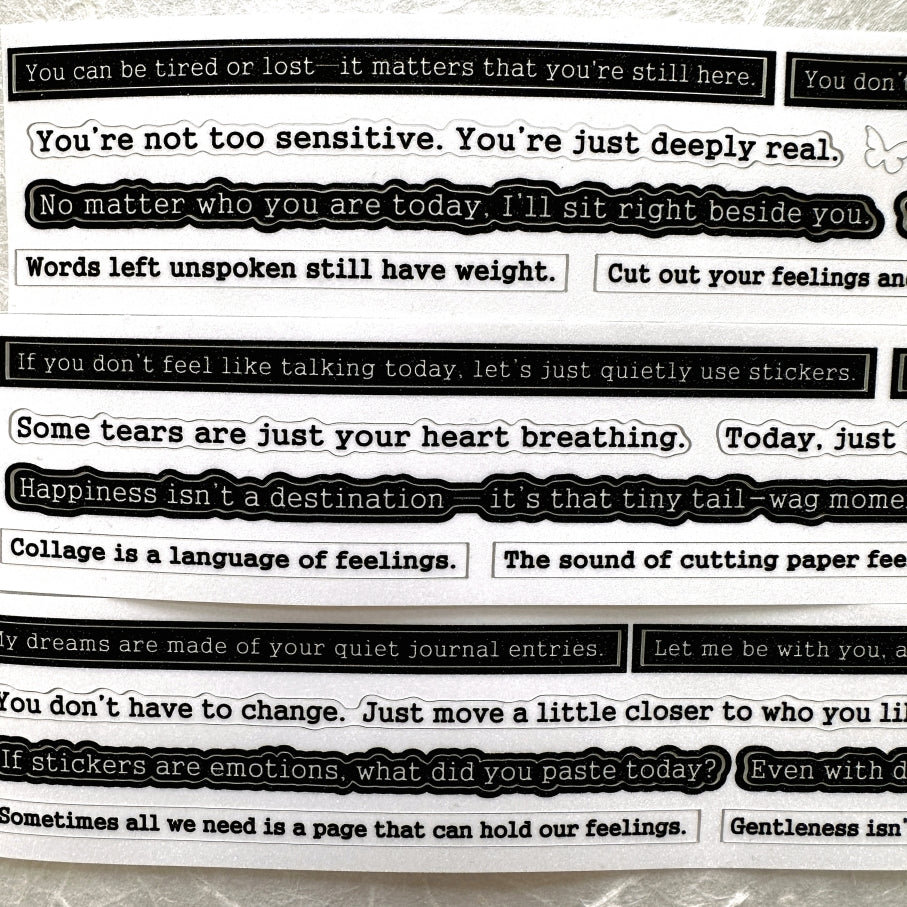 Yusworld - Woven Whispers kiss-cut glitter tape SAMPLES (healing phrases for journaling)