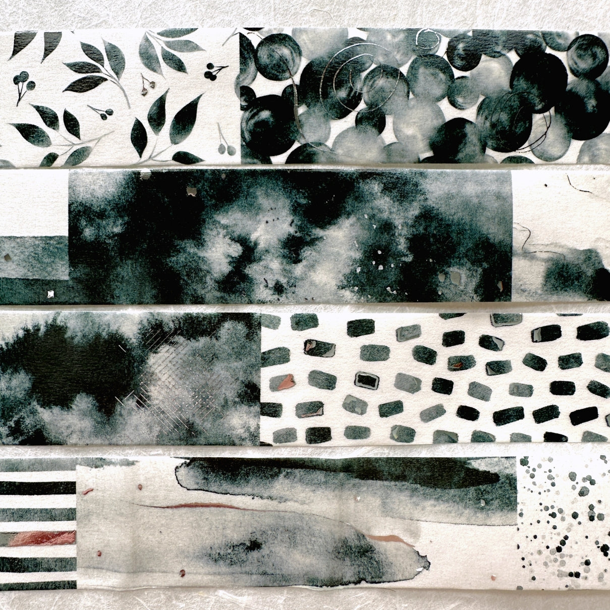 Byumee - Black Watercolor silver foil washi tape SAMPLES