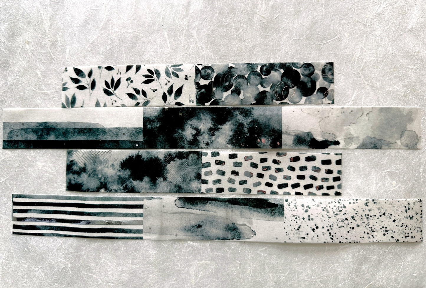 Byumee - Black Watercolor silver foil washi tape SAMPLES