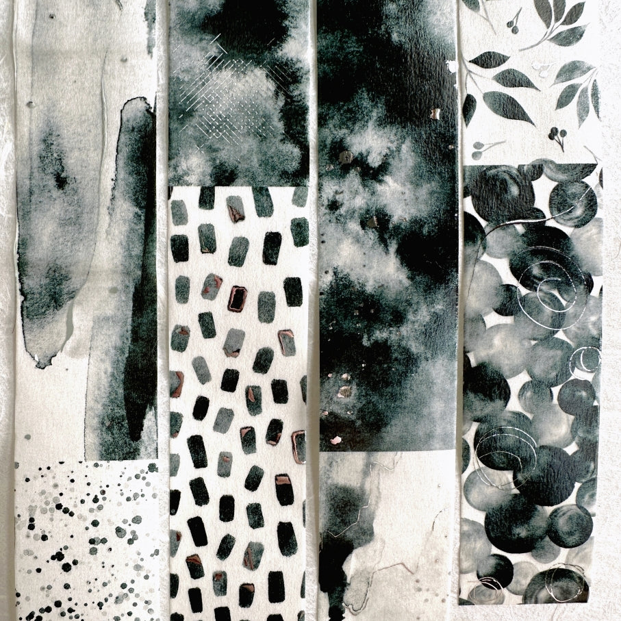 Byumee - Black Watercolor silver foil washi tape SAMPLES