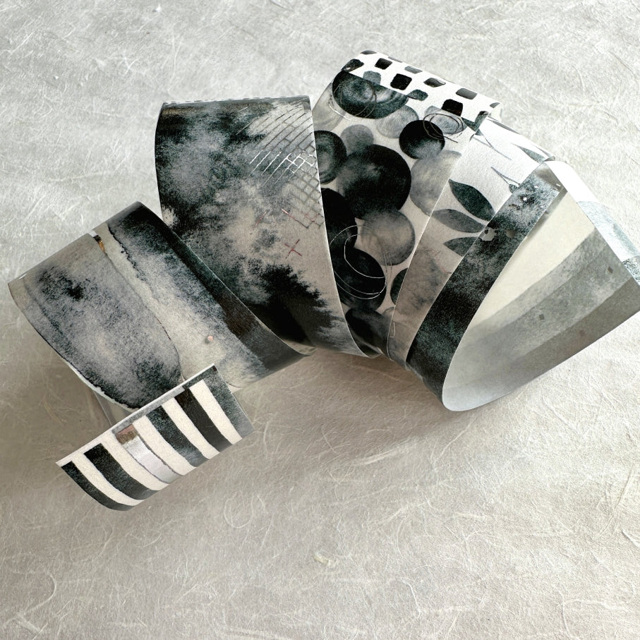 Byumee - Black Watercolor silver foil washi tape SAMPLES