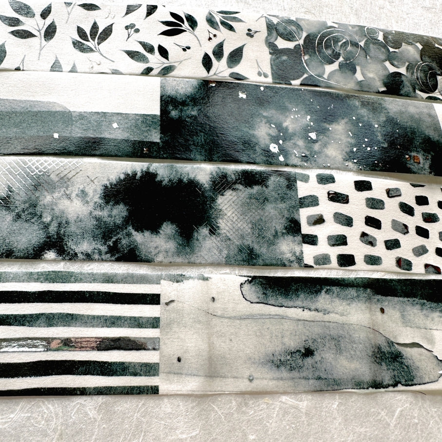 Byumee - Black Watercolor silver foil washi tape SAMPLES