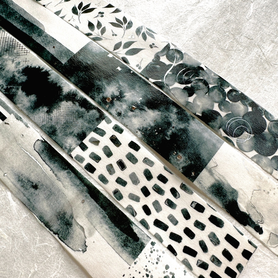 Byumee - Black Watercolor silver foil washi tape SAMPLES