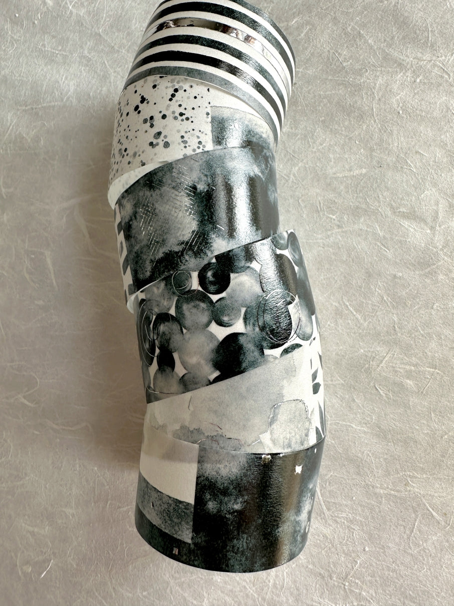 Byumee - Black Watercolor silver foil washi tape SAMPLES