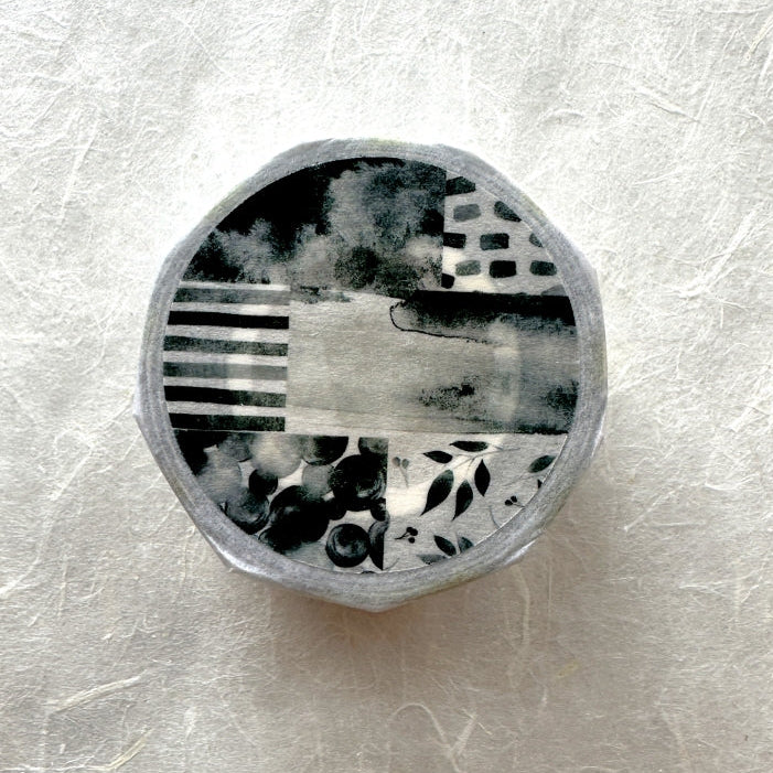 Byumee - Black Watercolor silver foil washi tape SAMPLES