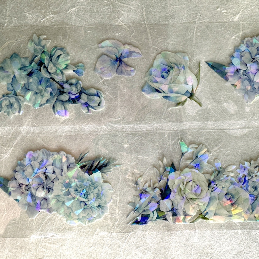 byumee - Dusty Blue Flowers iridescent PET tape SAMPLES