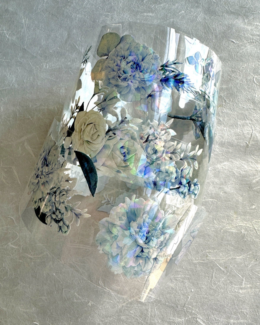 byumee - Dusty Blue Flowers iridescent PET tape SAMPLES