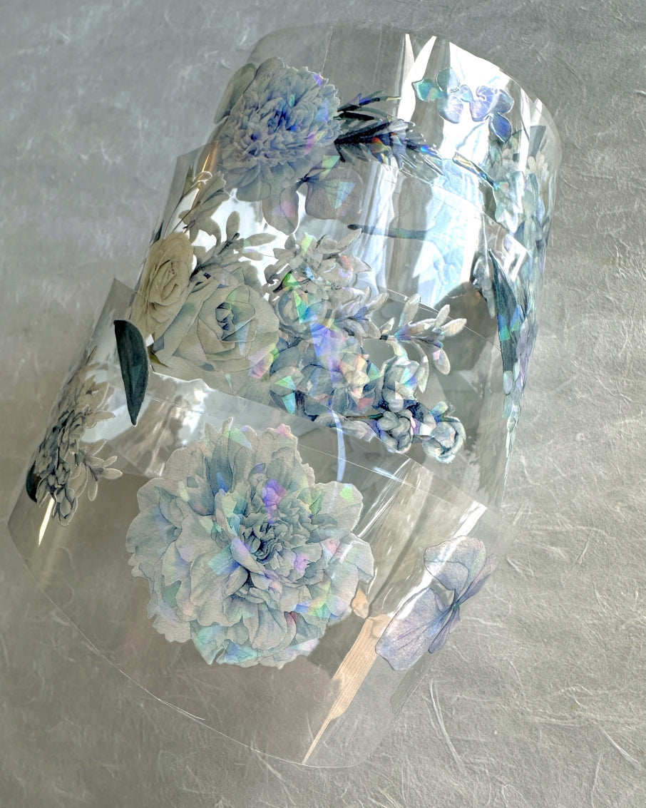 byumee - Dusty Blue Flowers iridescent PET tape SAMPLES