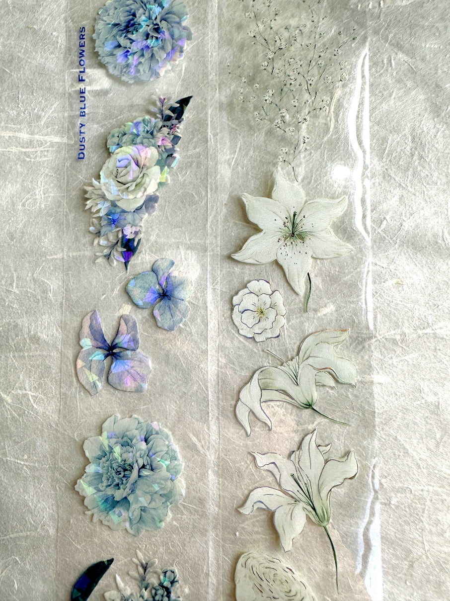 byumee - White Flowers silver foil PET tape SAMPLES