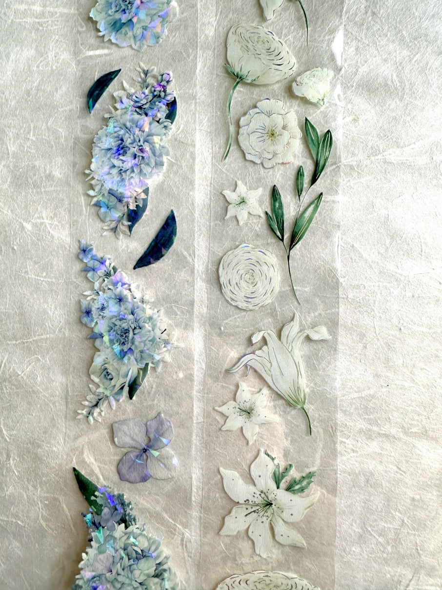 byumee - White Flowers silver foil PET tape SAMPLES