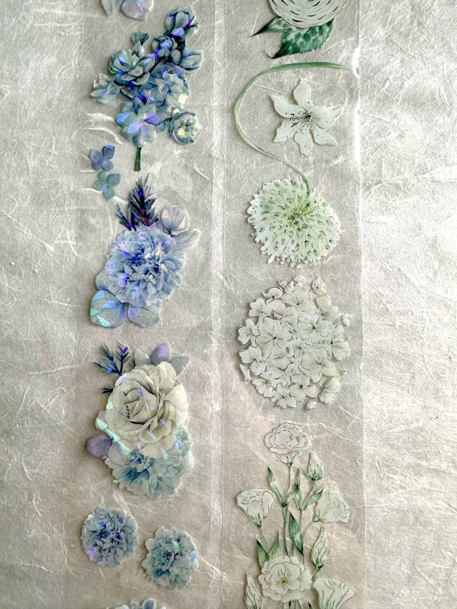 byumee - White Flowers silver foil PET tape SAMPLES