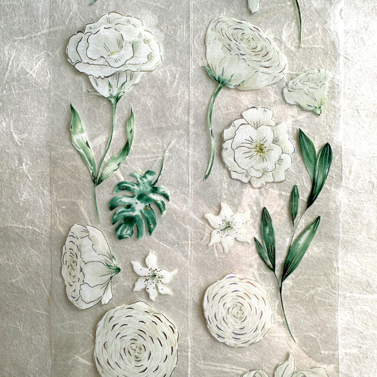 byumee - White Flowers silver foil PET tape SAMPLES