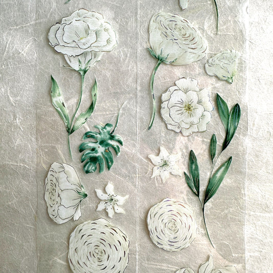 byumee - White Flowers silver foil PET tape SAMPLES
