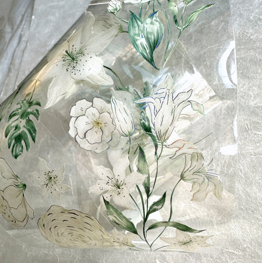 byumee - White Flowers silver foil PET tape SAMPLES