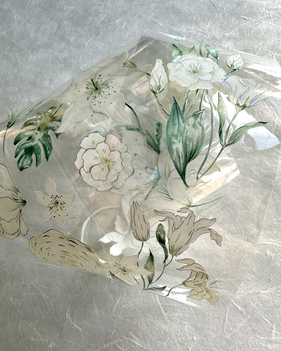 byumee - White Flowers silver foil PET tape SAMPLES