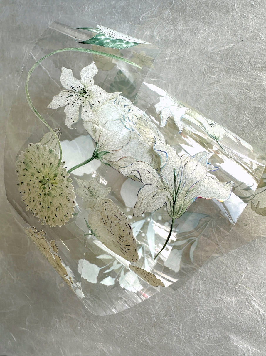 byumee - White Flowers silver foil PET tape SAMPLES