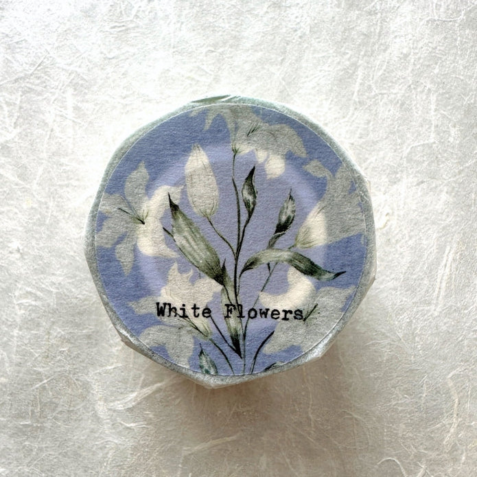 byumee - White Flowers silver foil PET tape SAMPLES
