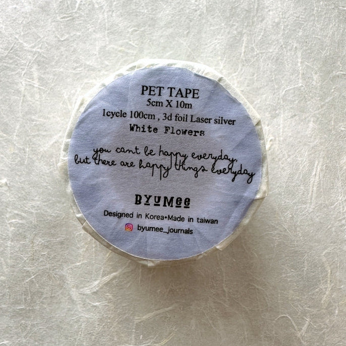 byumee - White Flowers silver foil PET tape SAMPLES