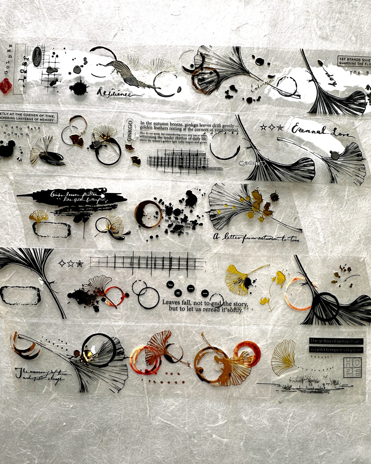 Ha7uu Studio - Ginkgo in Inkblots gold hot stamped PET SAMPLES