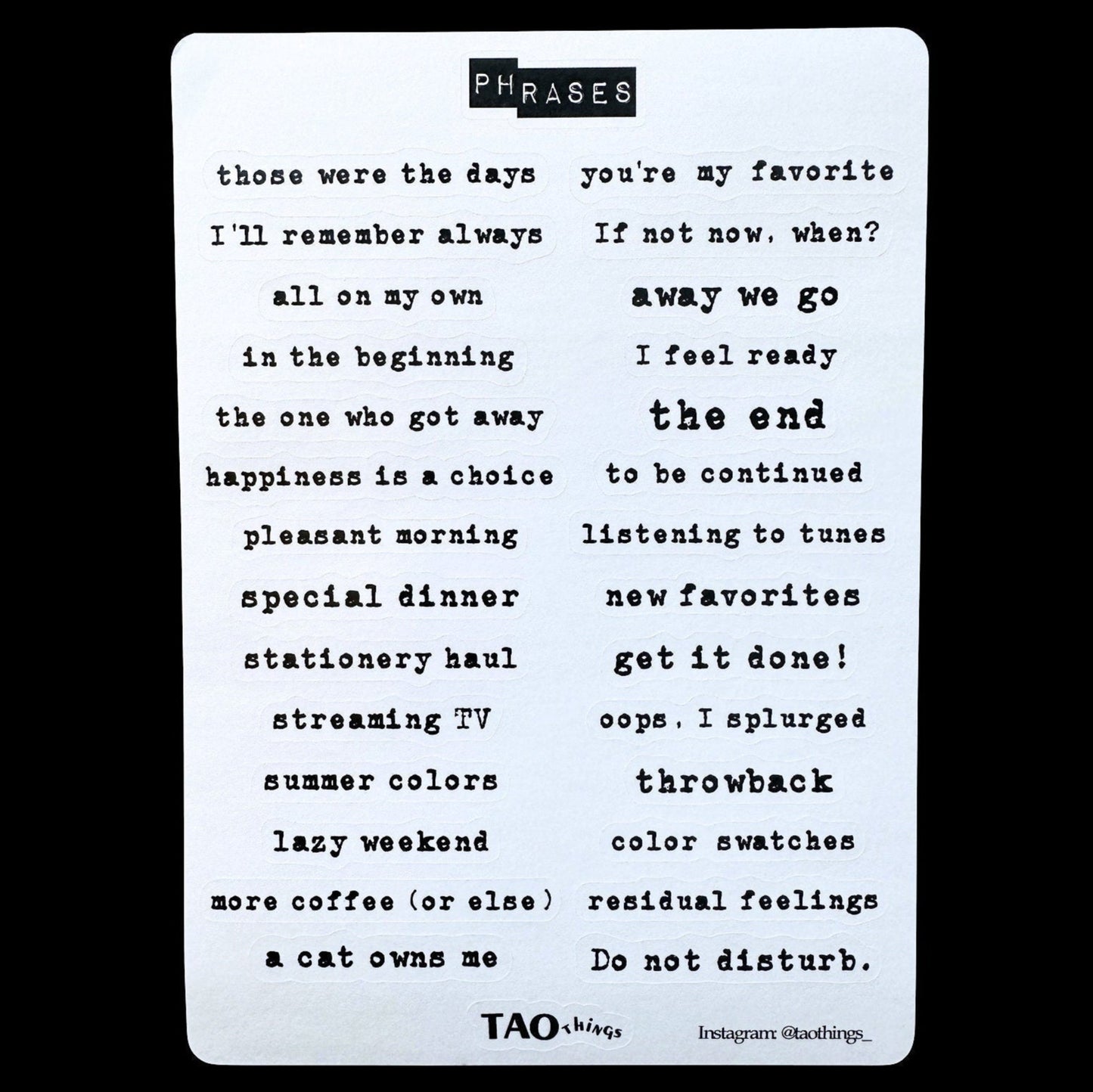 Typewriter Phrases - sticker sheet by TAOthings Studio