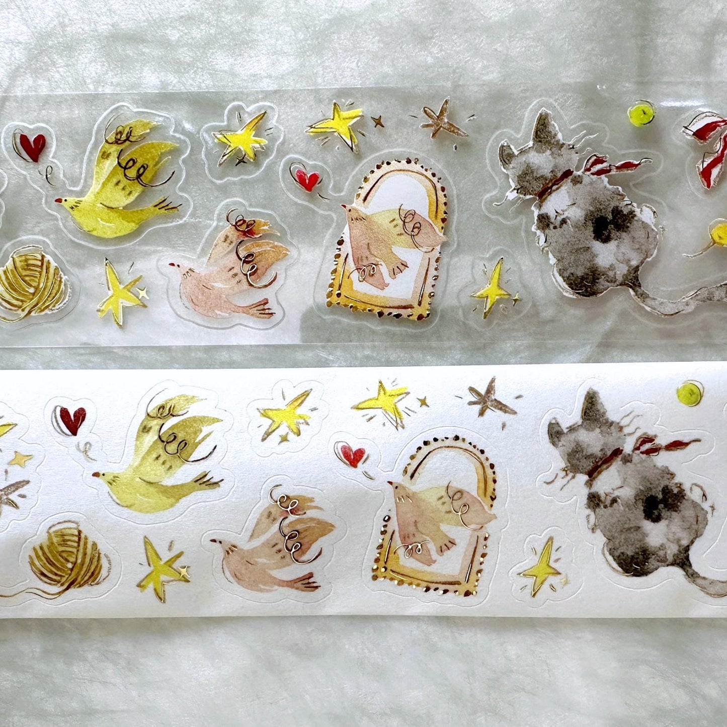 Meow Illustration - The Starry Night kiss-cut gold foil washi & PET tape (5 cm x 150 cm) SAMPLES