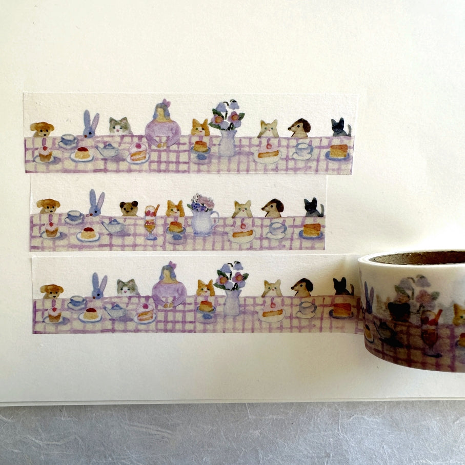 Kin.iro.hitode - Tea Time with the Cuddly Friends washi tape SAMPLES