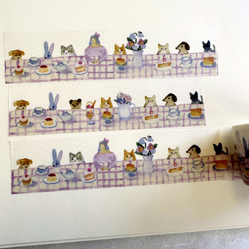 Kin.iro.hitode - Tea Time with the Cuddly Friends washi tape SAMPLES