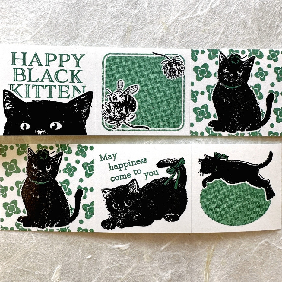 Nemunoki Paper Item - Black Cat & Clover sticker roll SAMPLES